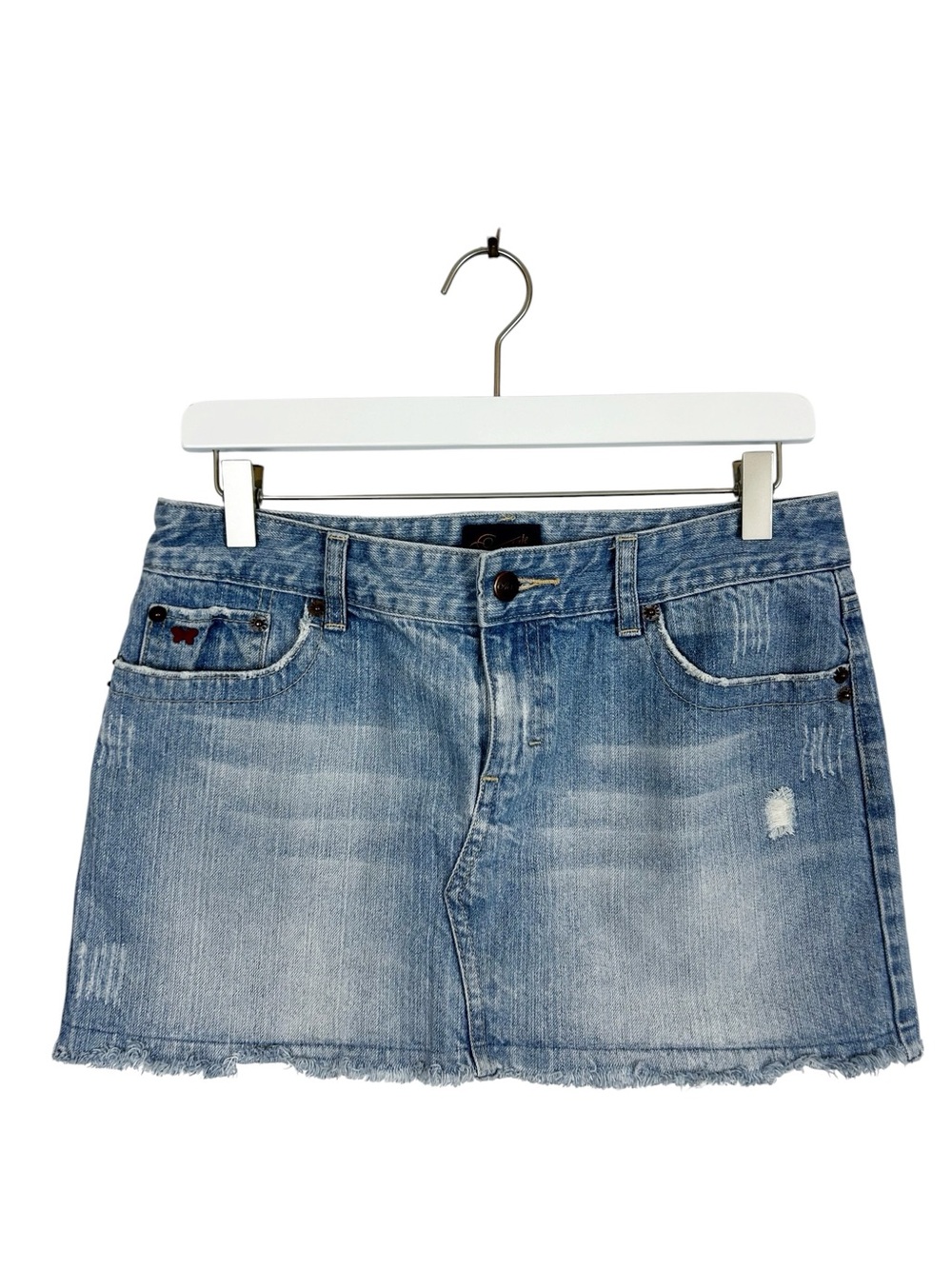 Aeropostale Y2K Denim Mini Skirt Size 5/6 100% Cotton Pink Stitching